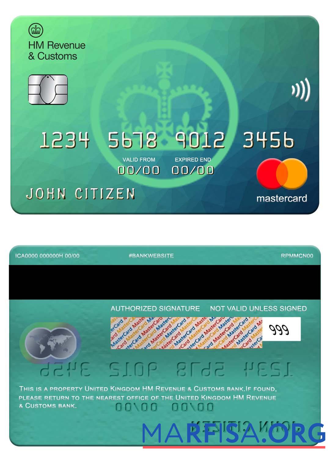 Downloadable United Kingdom HM Revenue & Customs bank mastercard example